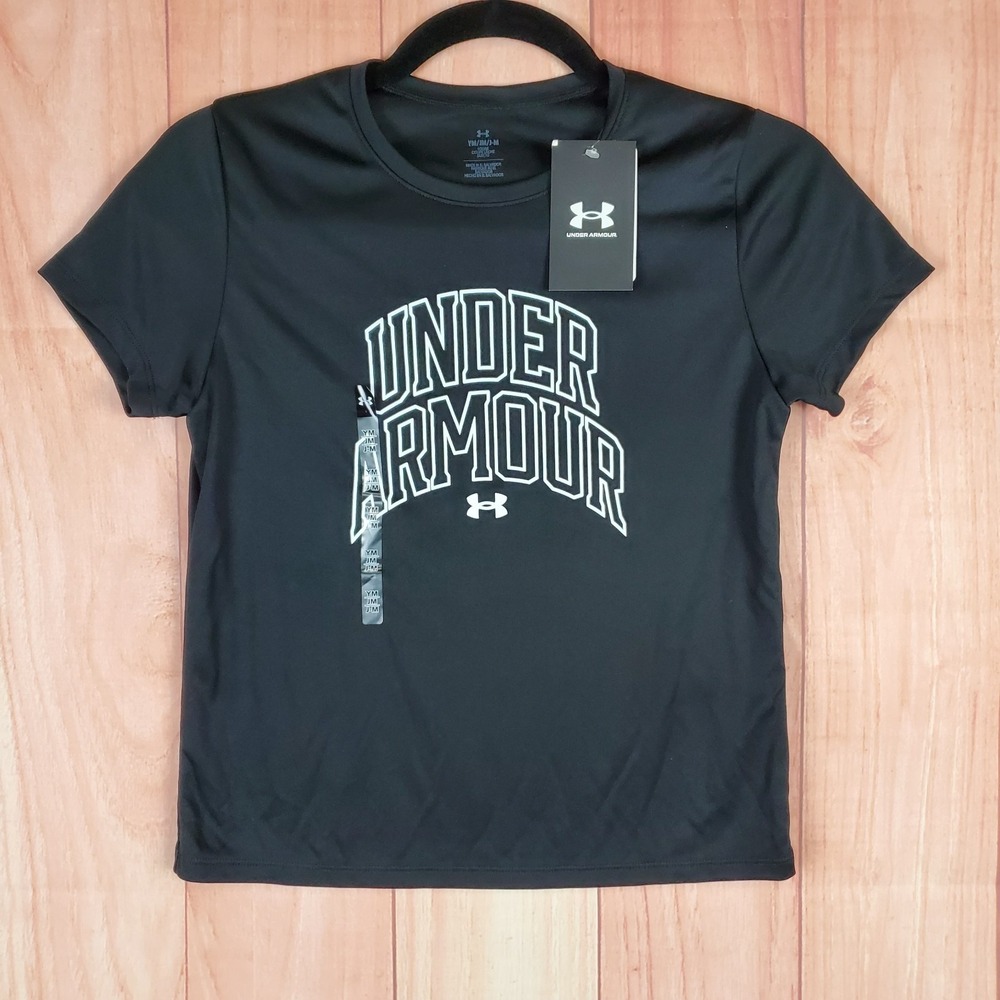 Under Armour Tech Varsity Graphic Youth Shirt Medium Black Polyester Crew Neck